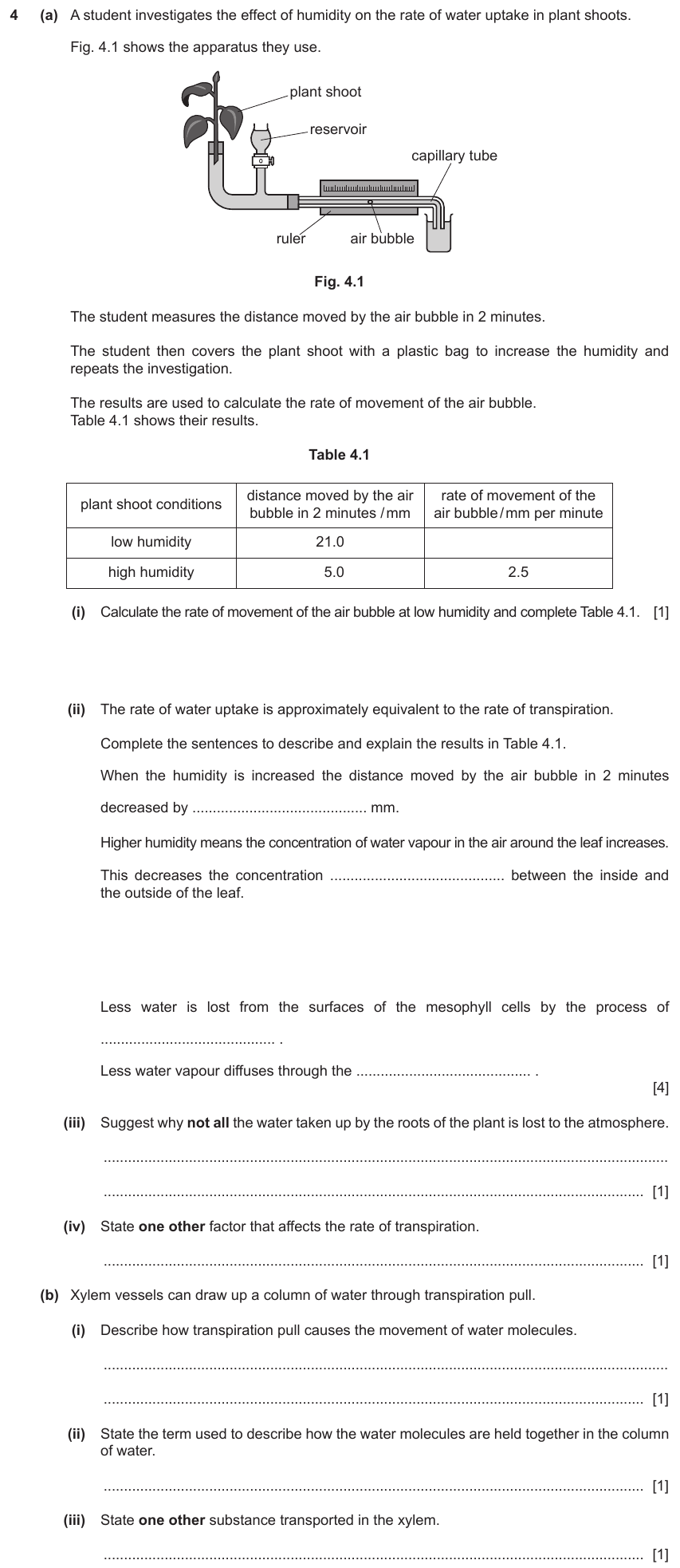 IGCSE 0654 Nov 2023 Paper 42 Question 4 — Transpiration