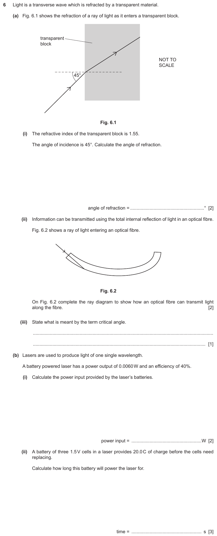 IGCSE 0654 Nov 2023 Paper 42 Question 6 — Reflection & refraction of light