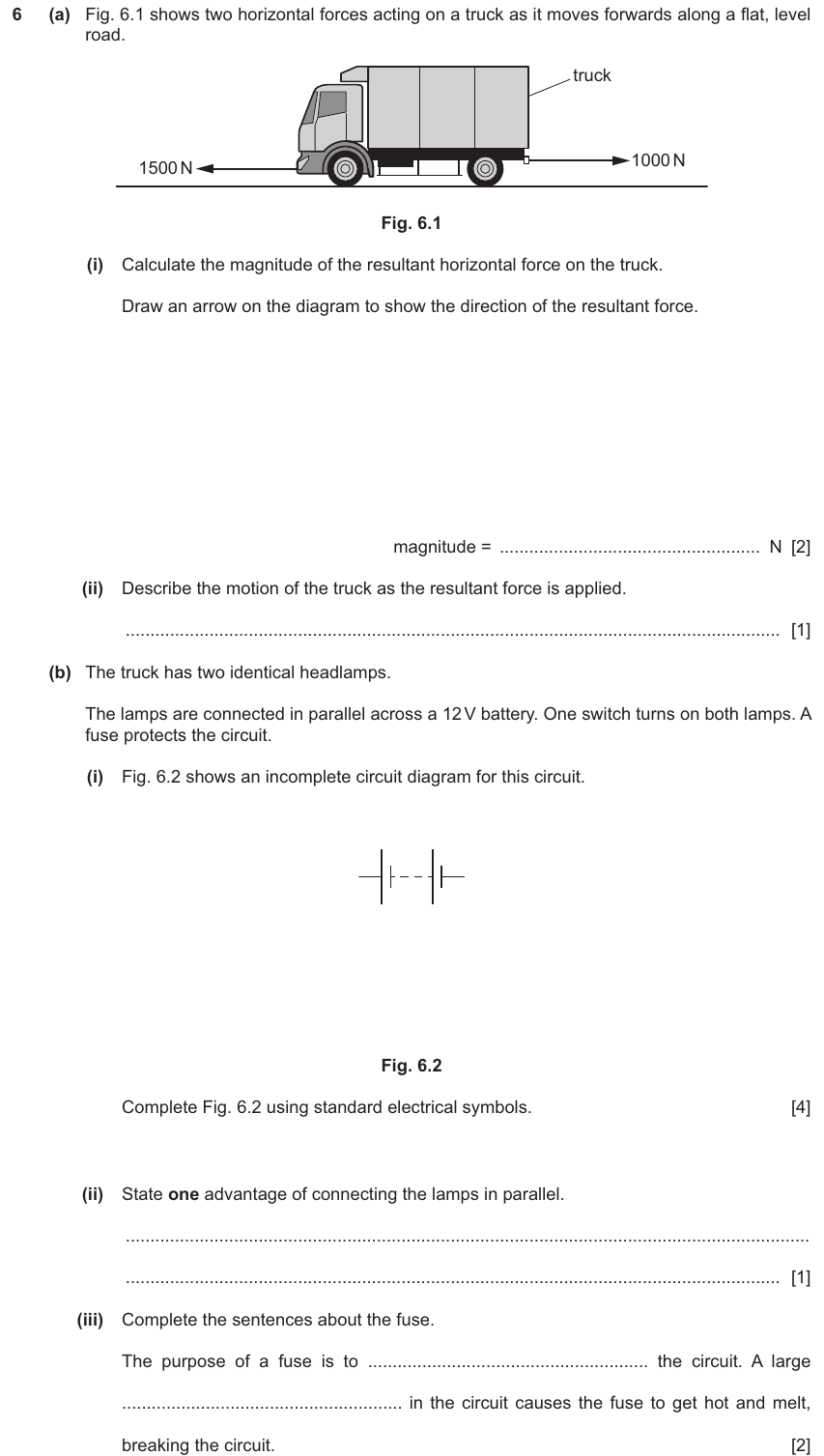 IGCSE 0654 Nov 2024 Paper 31 Question 6 — Resultant forces & Newton's laws