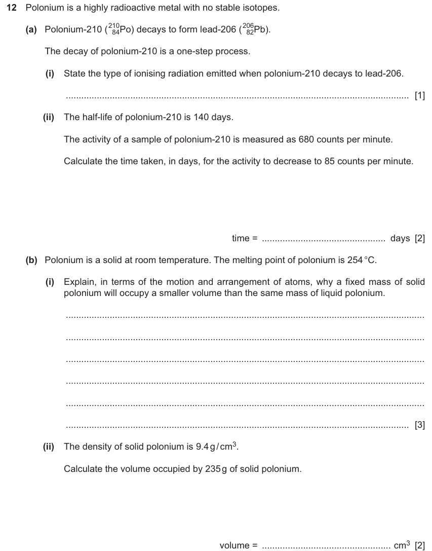 IGCSE 0654 Nov 2024 Paper 42 Question 12 — Radioactivity