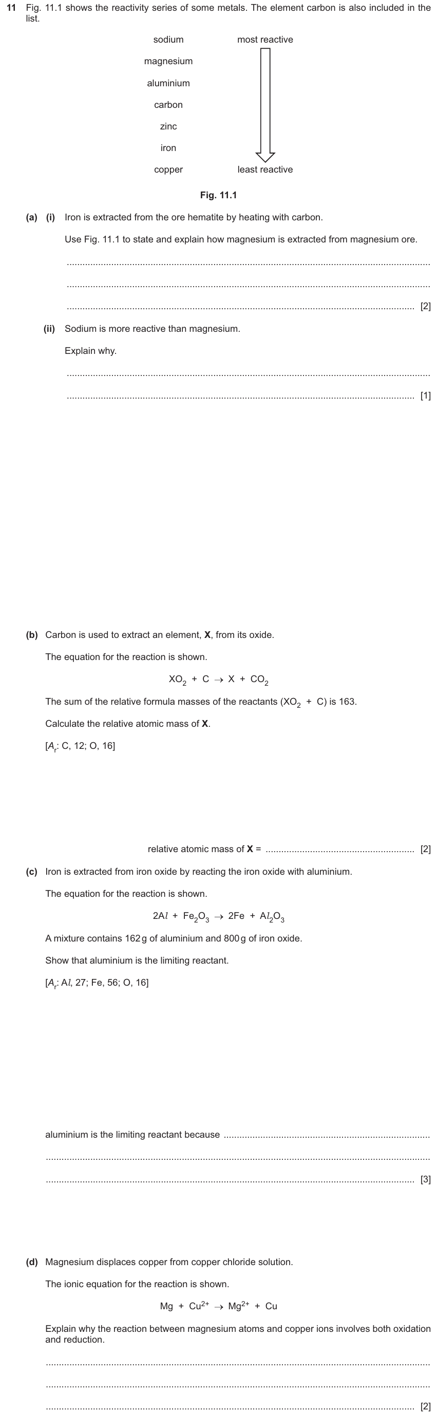 IGCSE 0654 Nov 2024 Paper 43 Question 11 — Relative formula mass & the mole