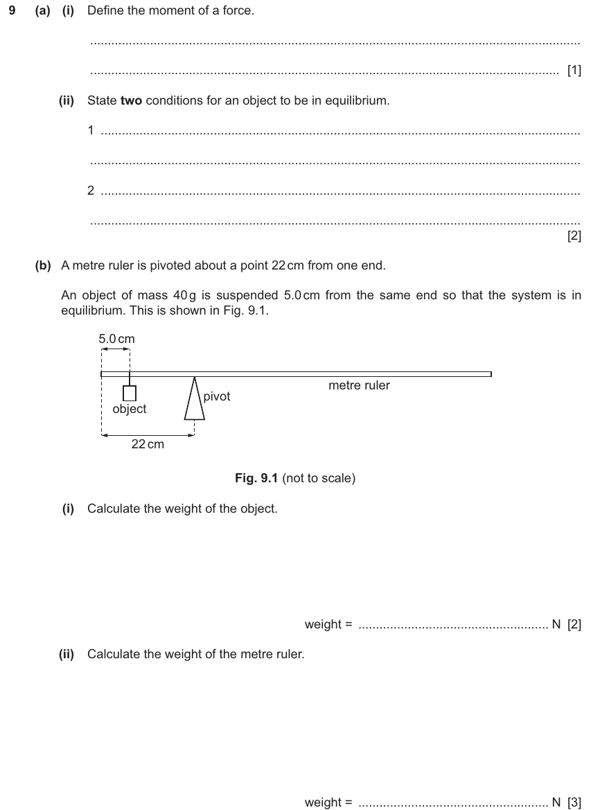 IGCSE 0654 Nov 2025 Paper 41 Question 9 — Mass & weight