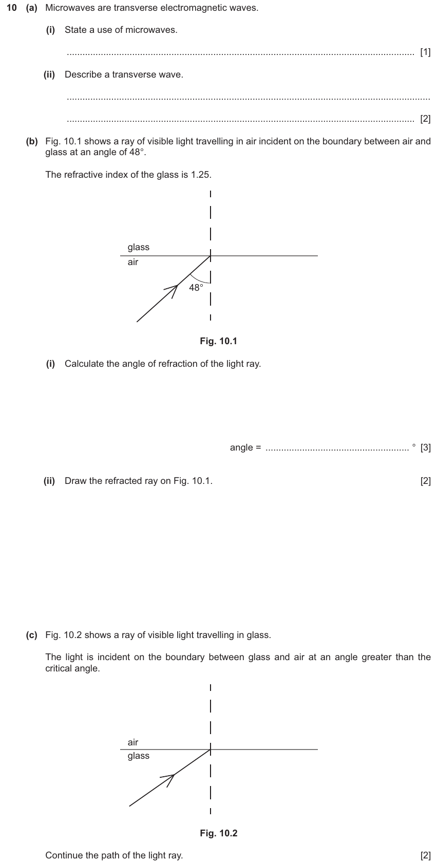 IGCSE 0654 Nov 2025 Paper 42 Question 10 — Reflection & refraction of light