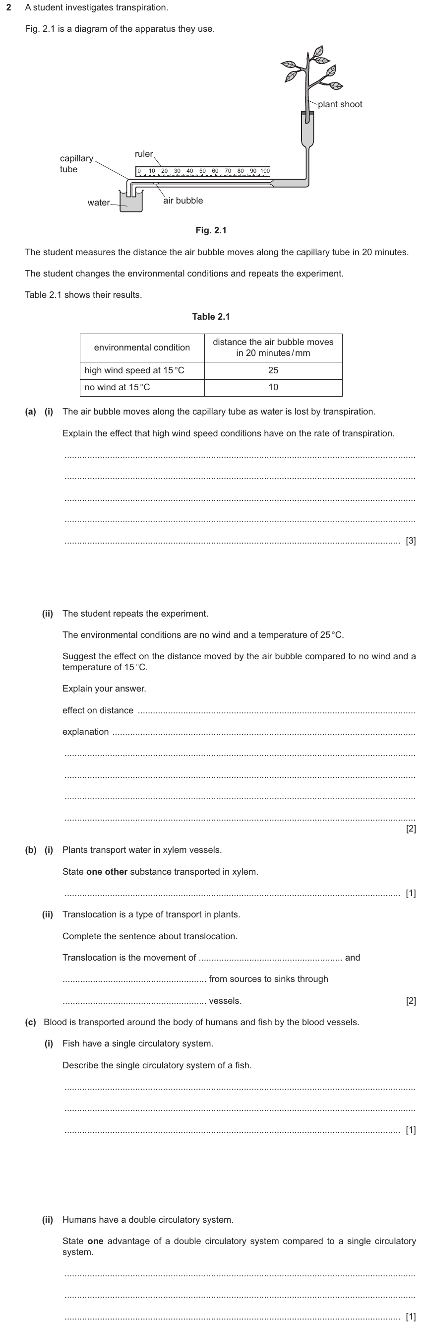 IGCSE 0654 Nov 2025 Paper 42 Question 2 — Xylem & phloem