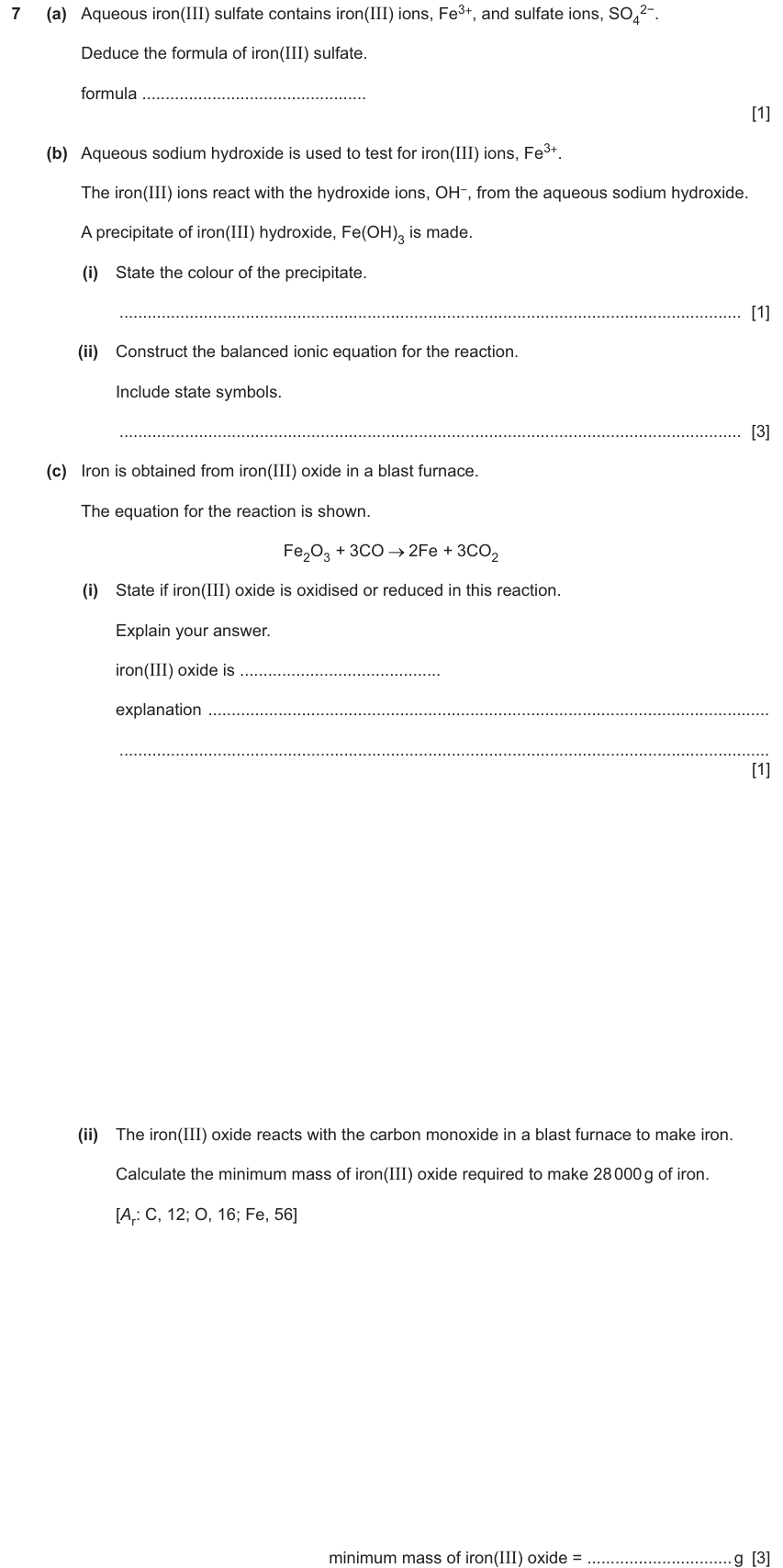 IGCSE 0654 Nov 2025 Paper 42 Question 7 — Extraction of metals