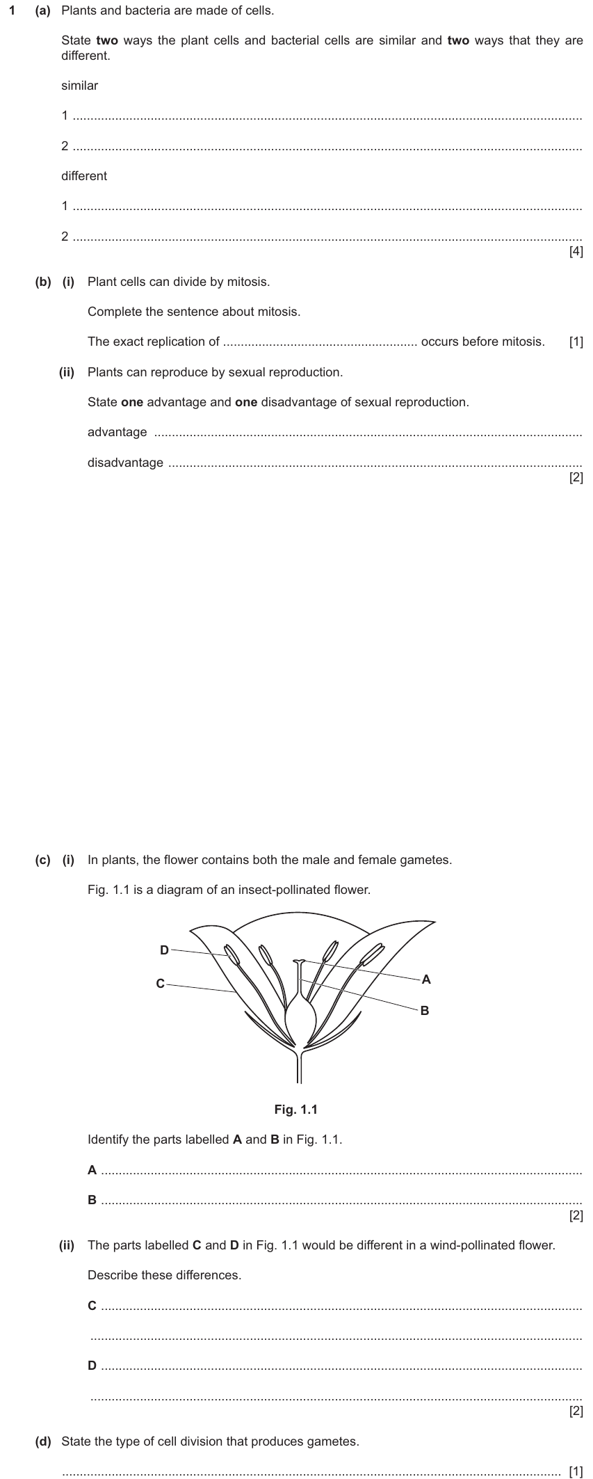 IGCSE 0654 Nov 2025 Paper 43 Question 1 — Asexual & sexual reproduction