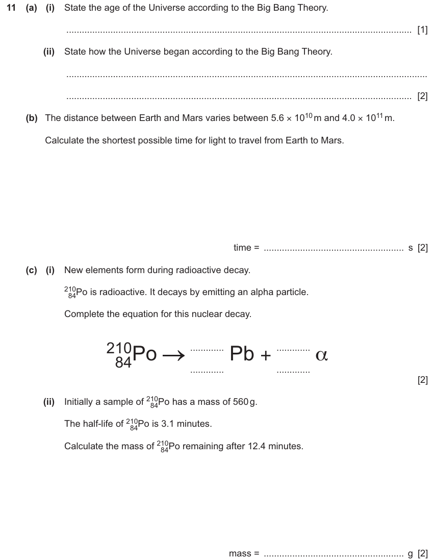 IGCSE 0654 Nov 2025 Paper 43 Question 11 — Stars & the Universe