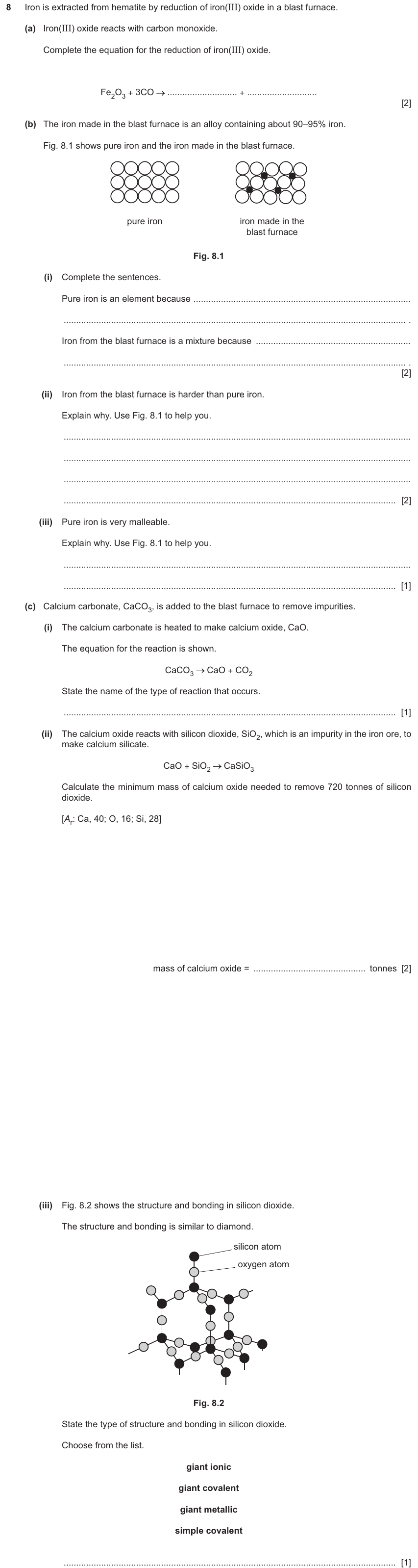 IGCSE 0654 Nov 2025 Paper 43 Question 8 — Extraction of metals