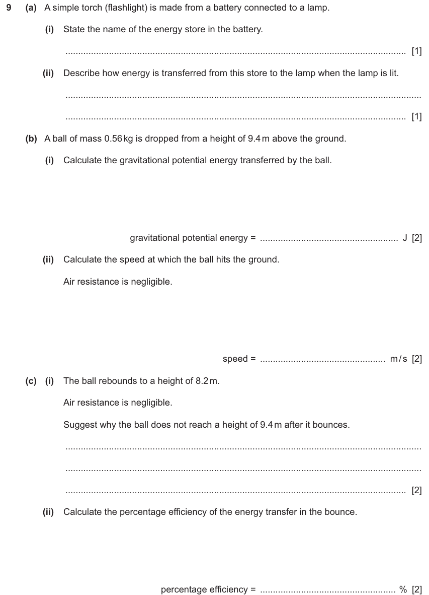 IGCSE 0654 Nov 2025 Paper 43 Question 9 — Energy stores & transfers