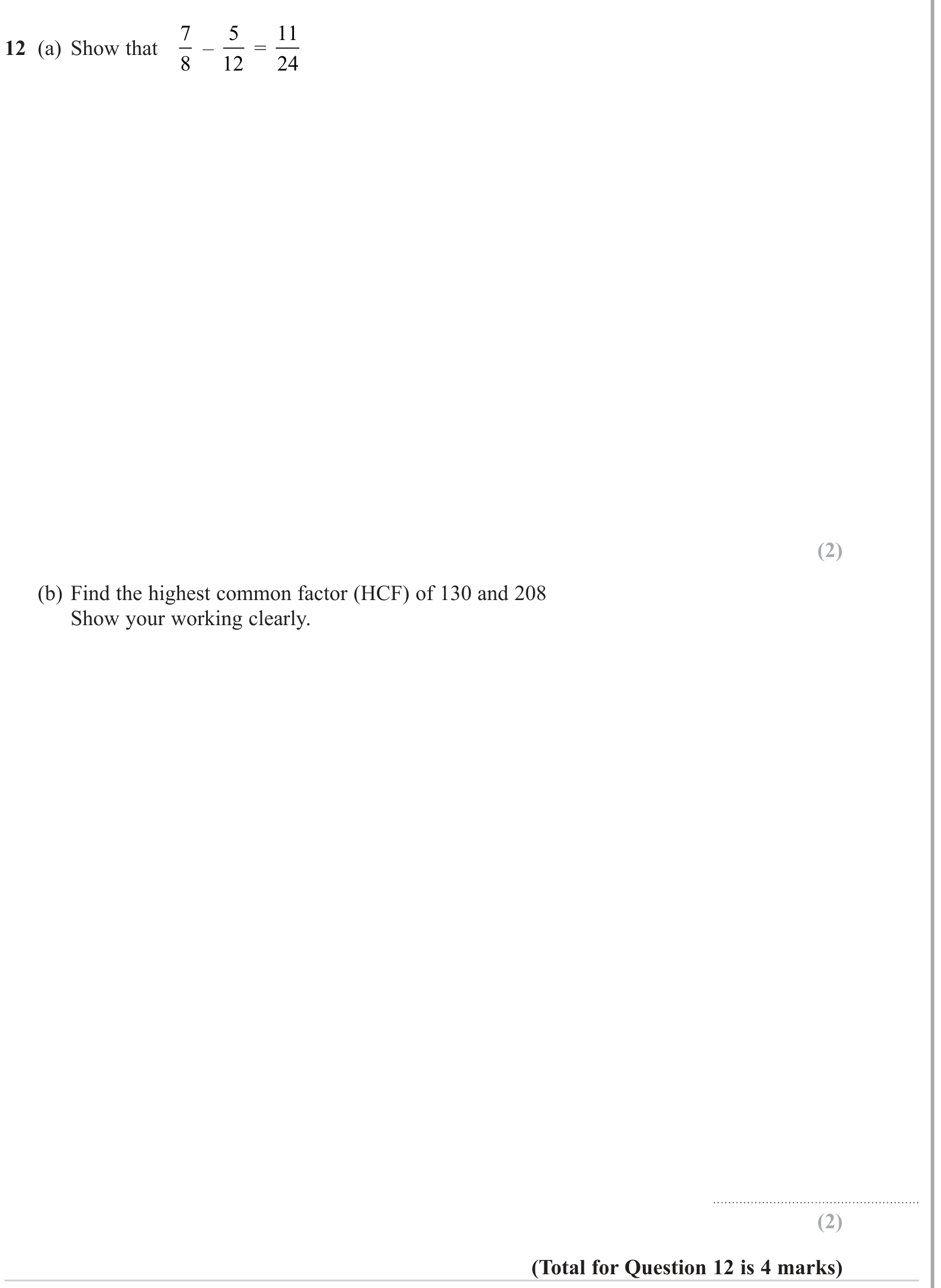 Operations with fractions (non calculator) question 1
