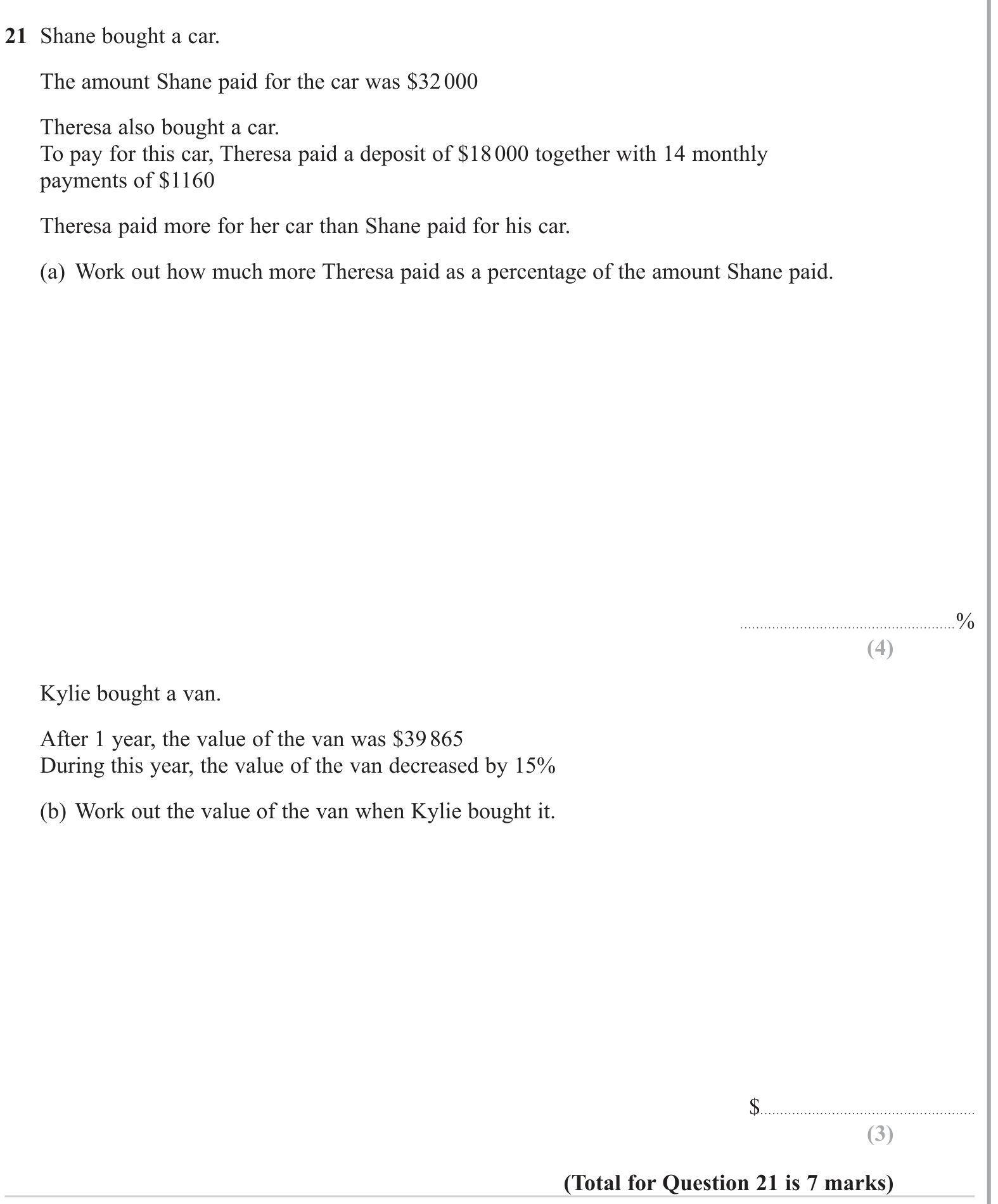 Percentages question 2