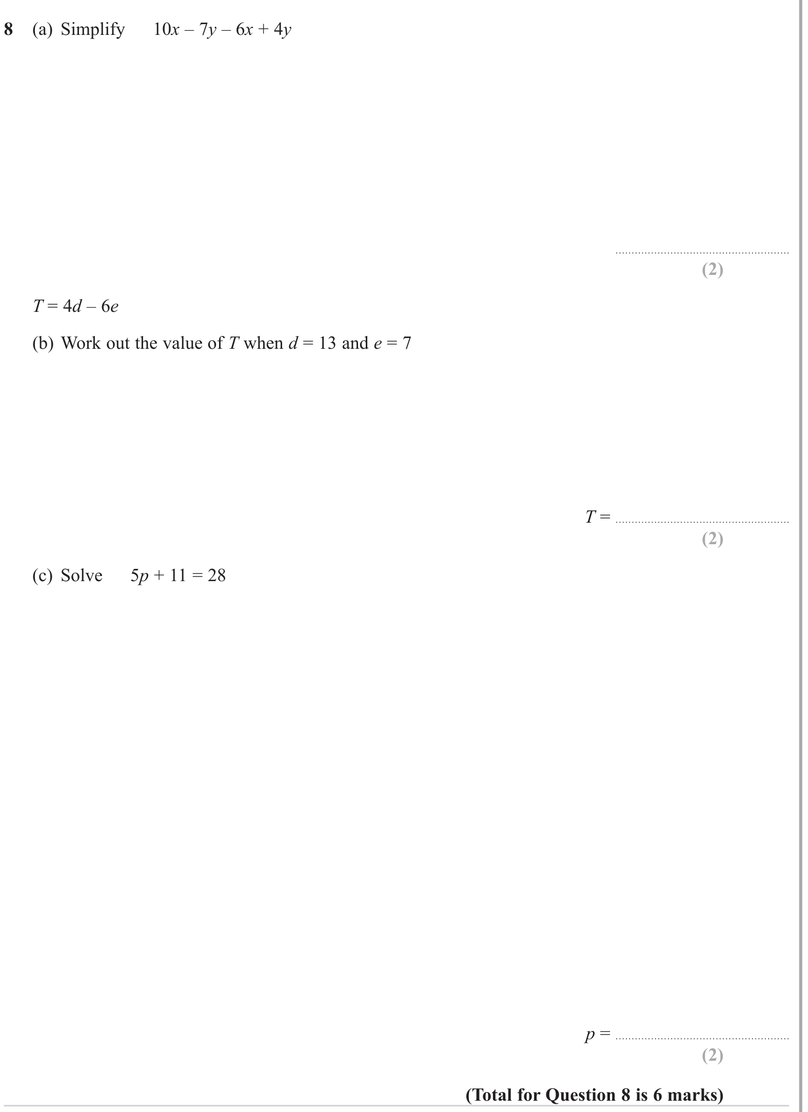 Rearranging formulae and substitution question 4