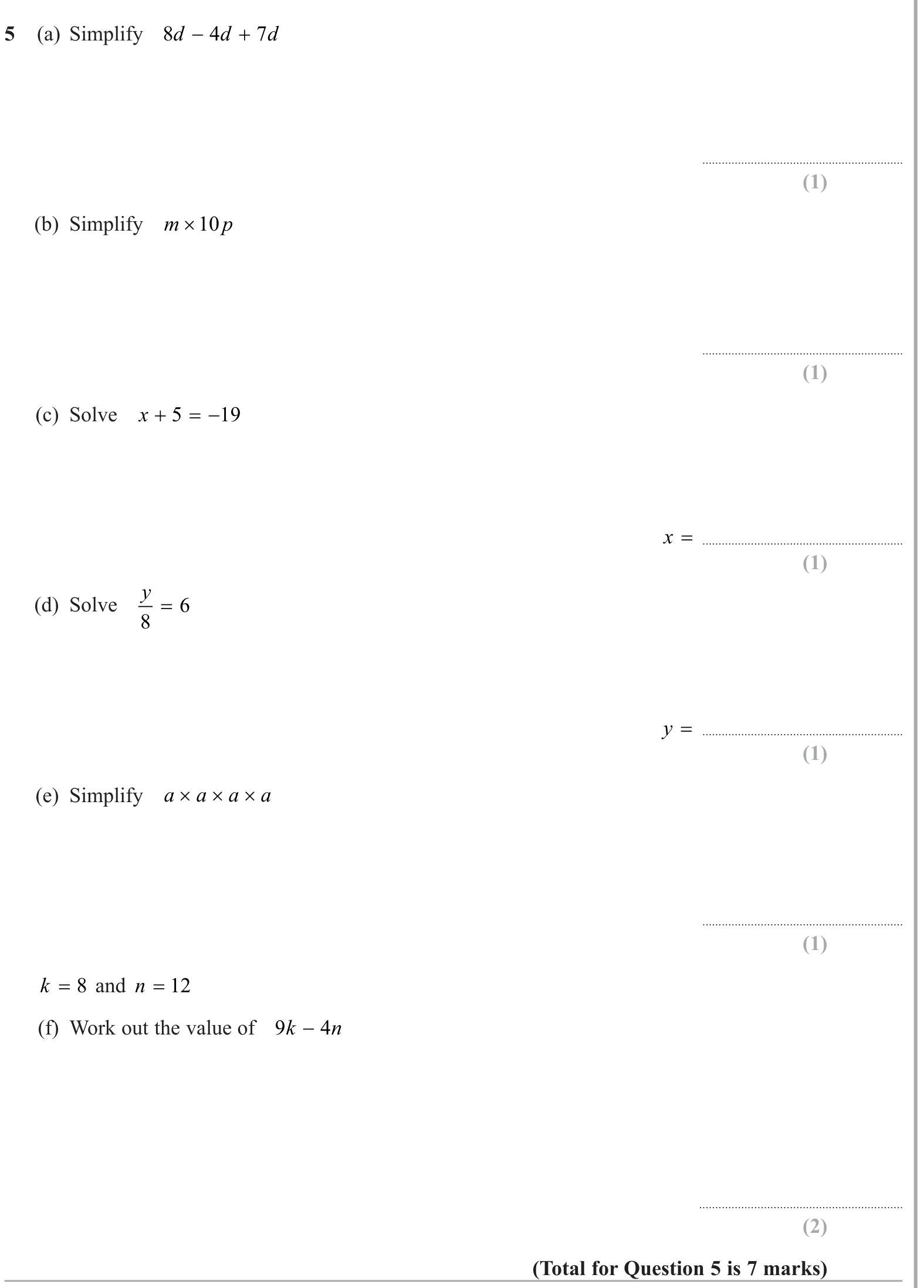 Linear equations question 5