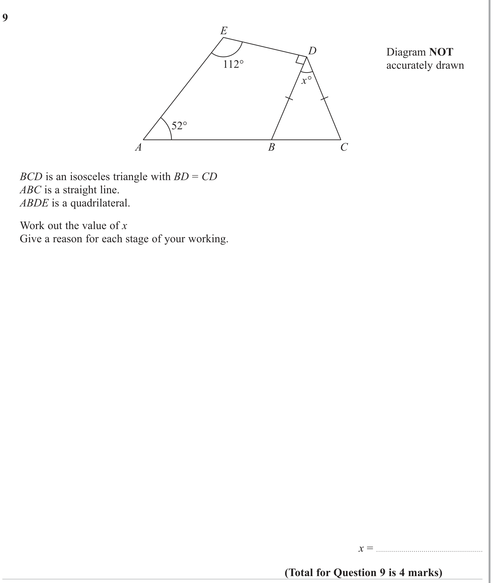 Angles using geometrical properties question 3