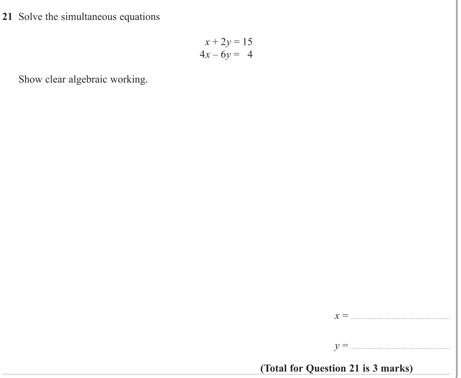 Simultaneous equations question 2