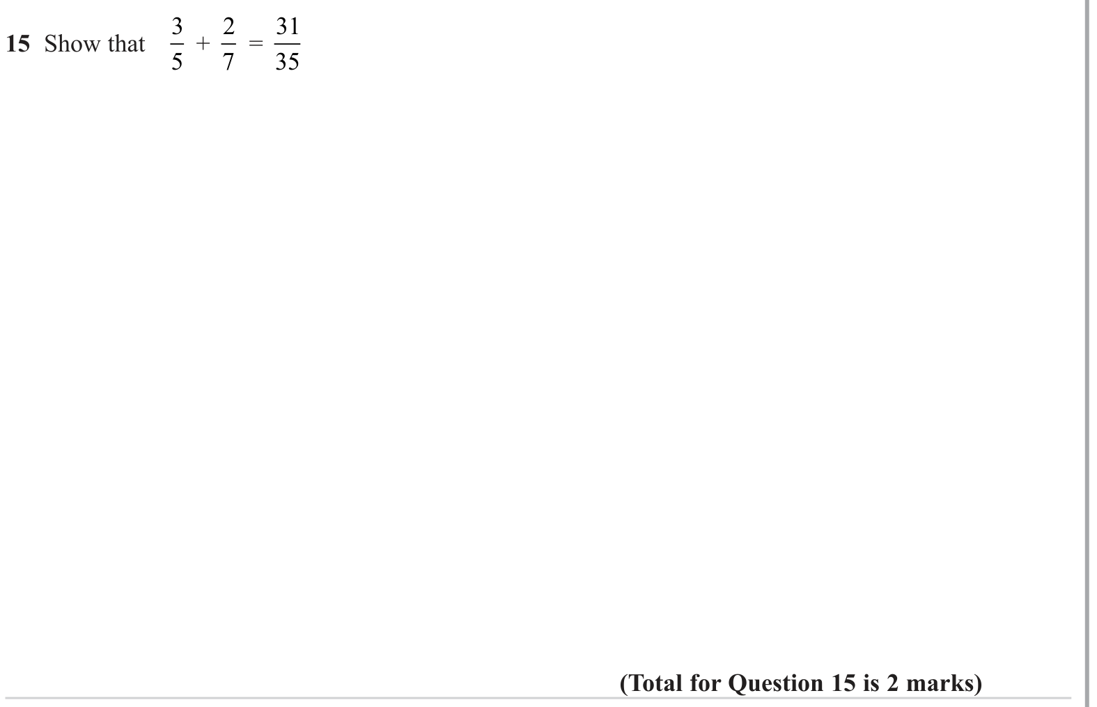Operations with fractions (non calculator) question 2