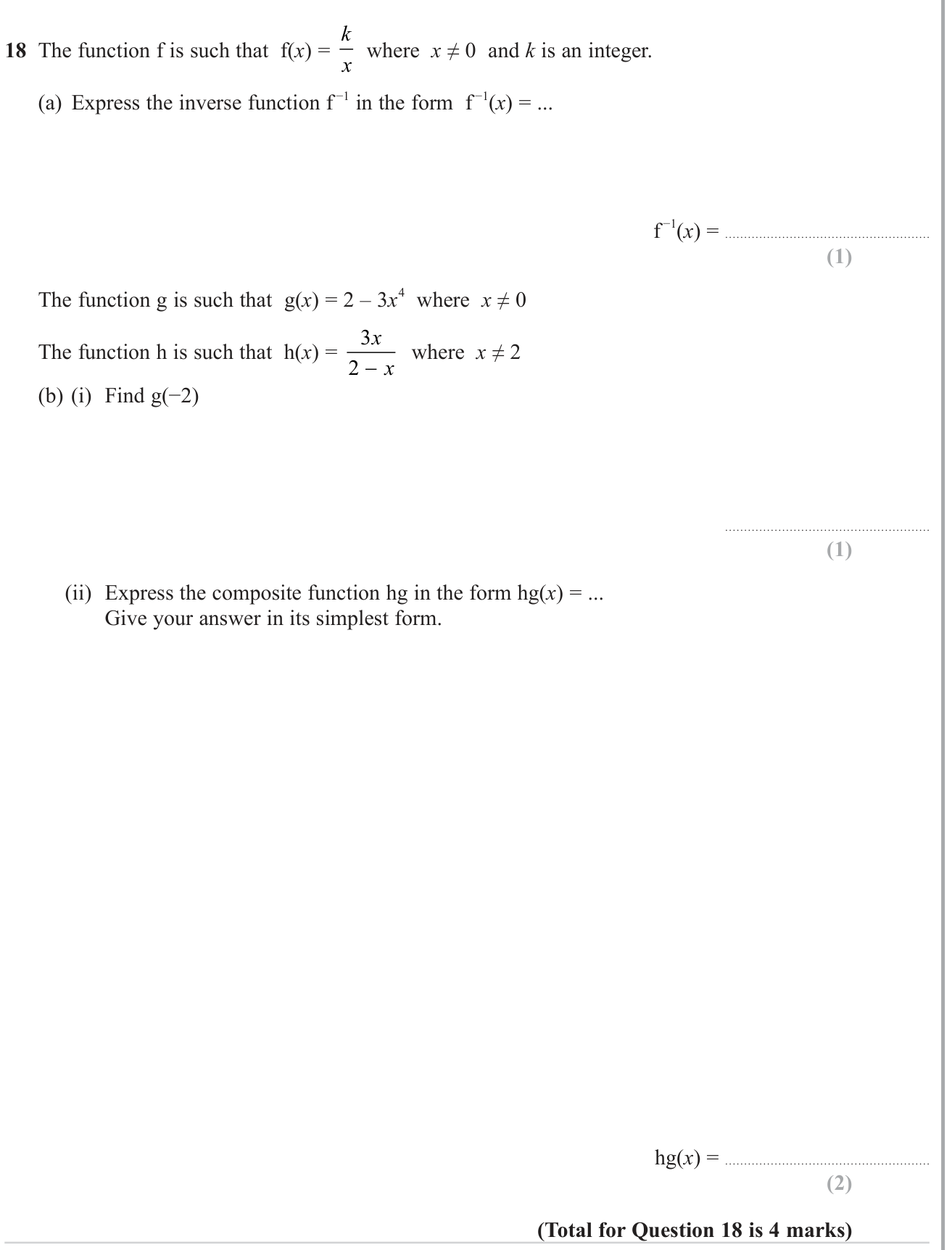 Functions (composite and inverse) question 1