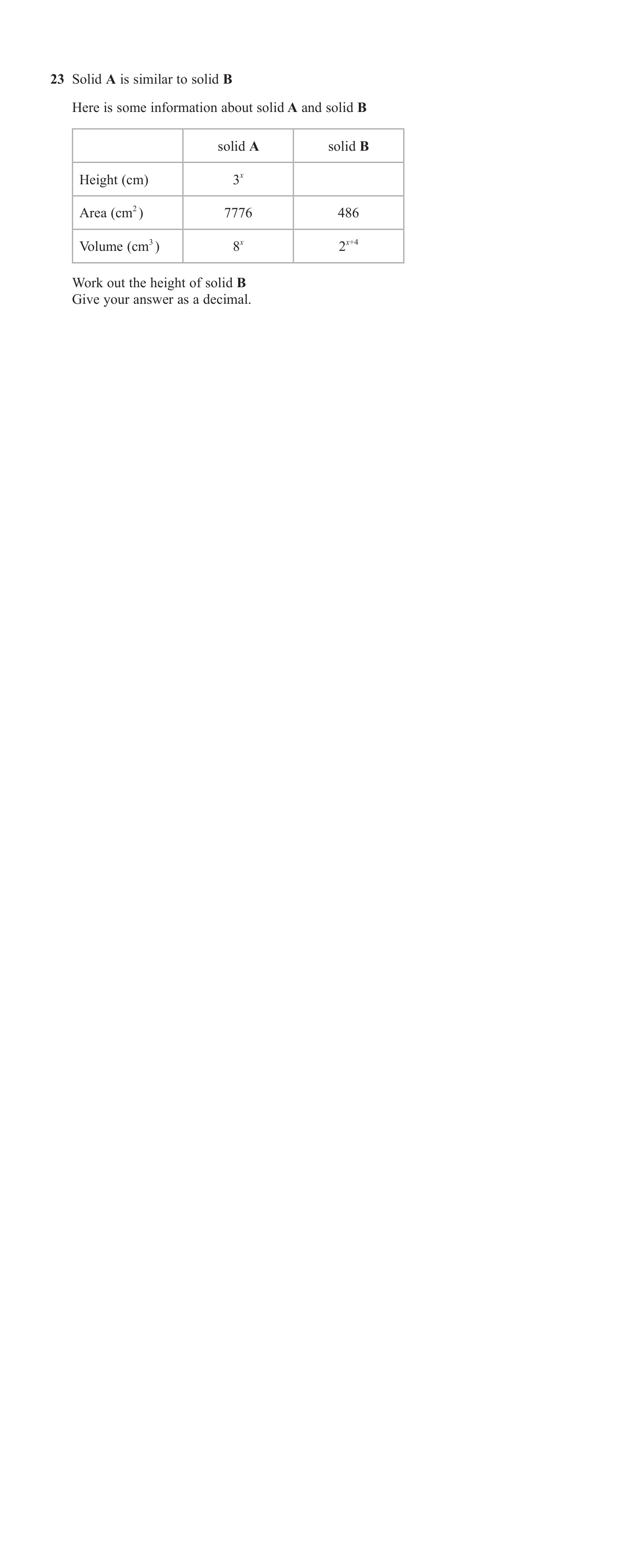 Volume and Surface Area question 3