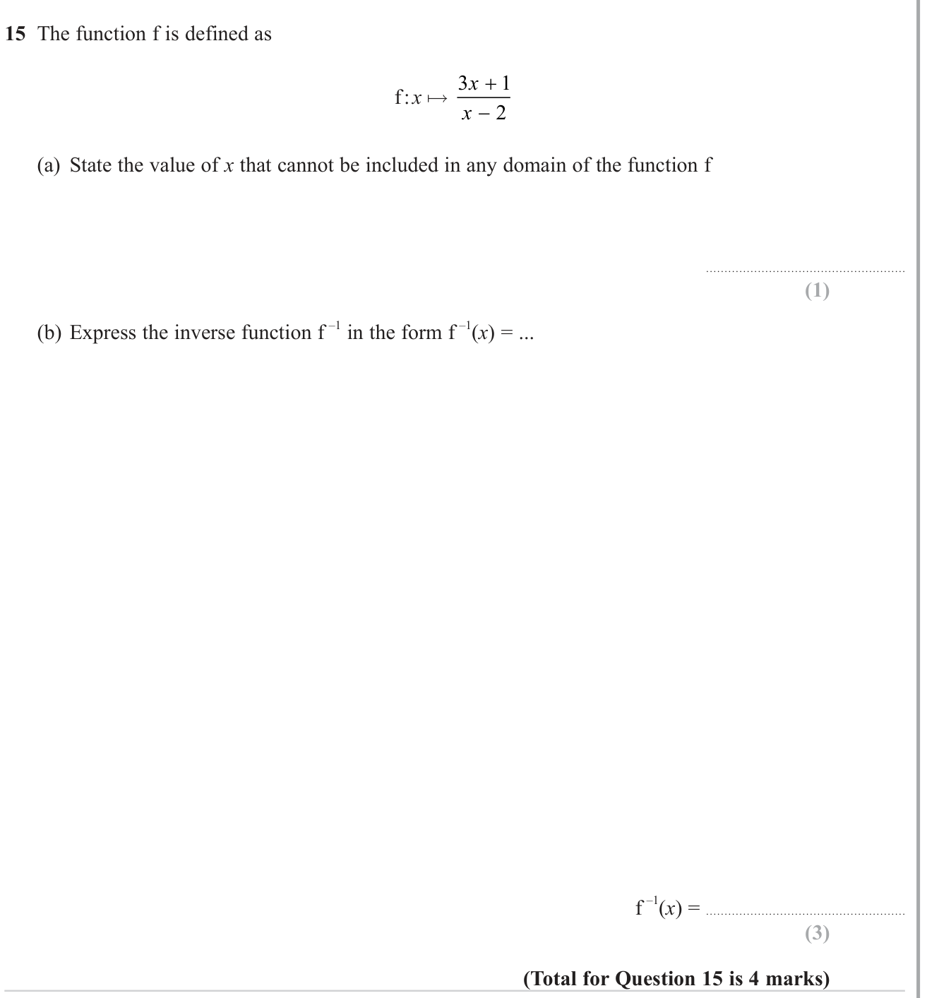 Functions (composite and inverse) question 3