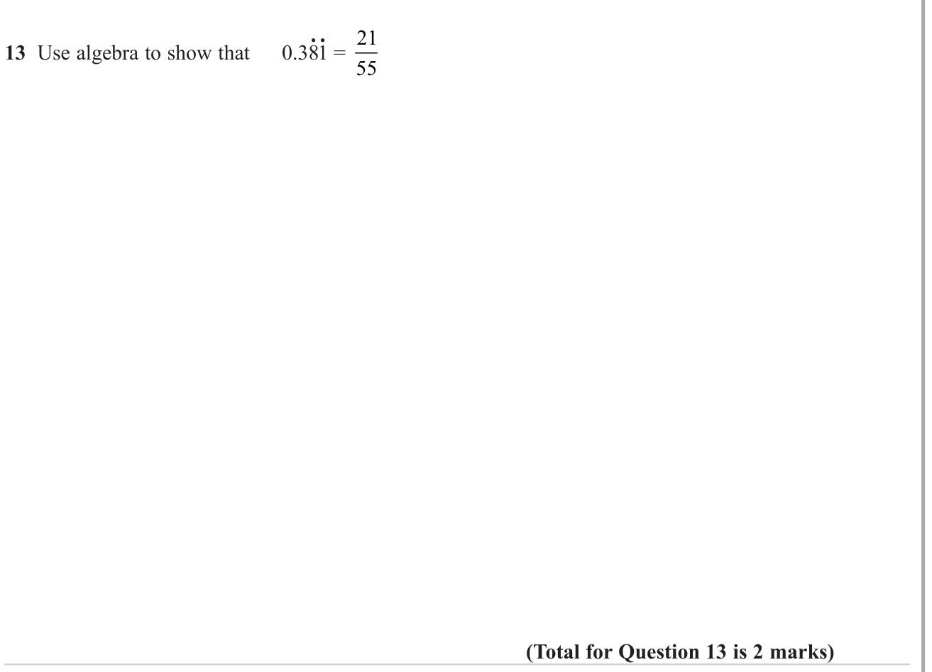 Convert recurring decimal to fraction question 1