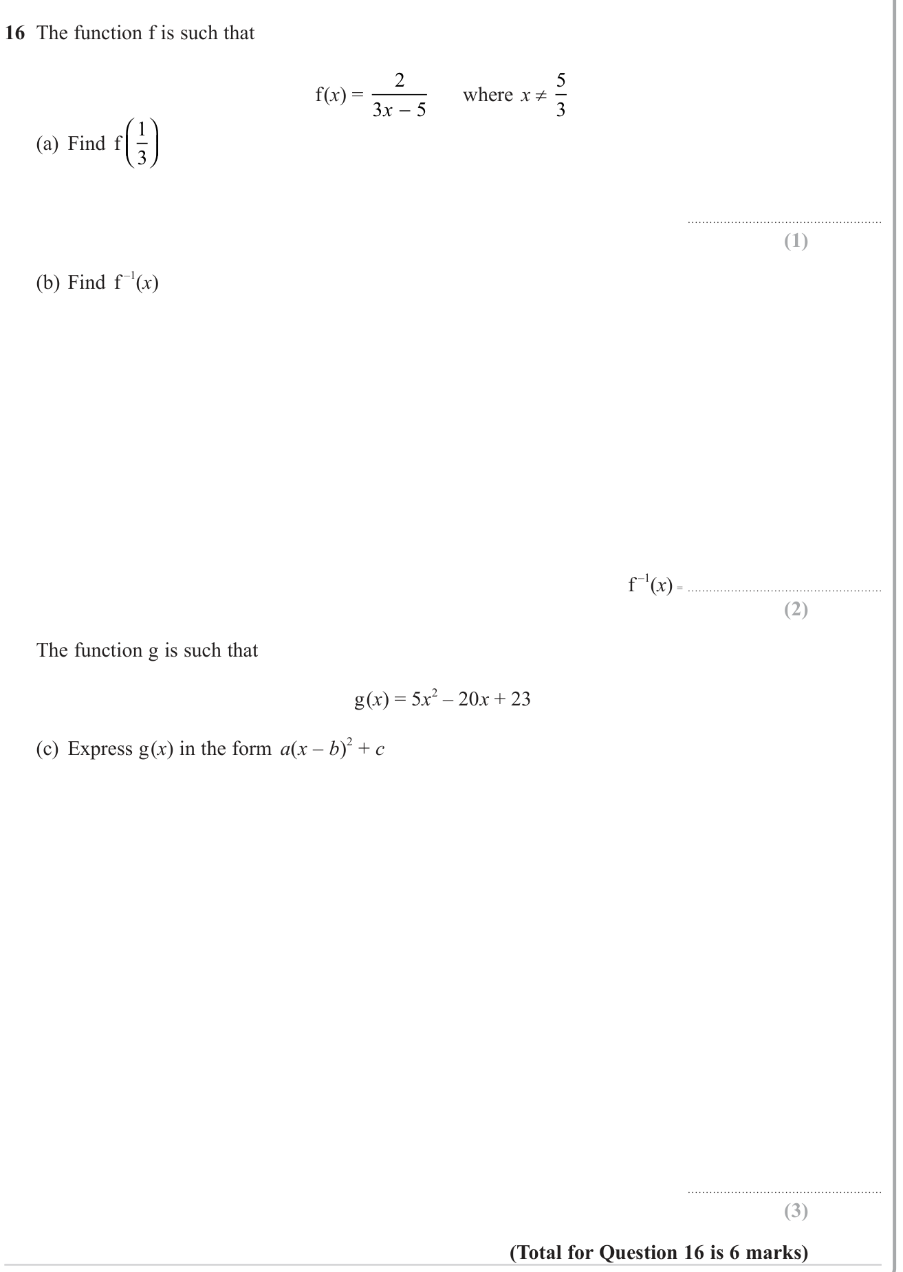 Functions (composite and inverse) question 6