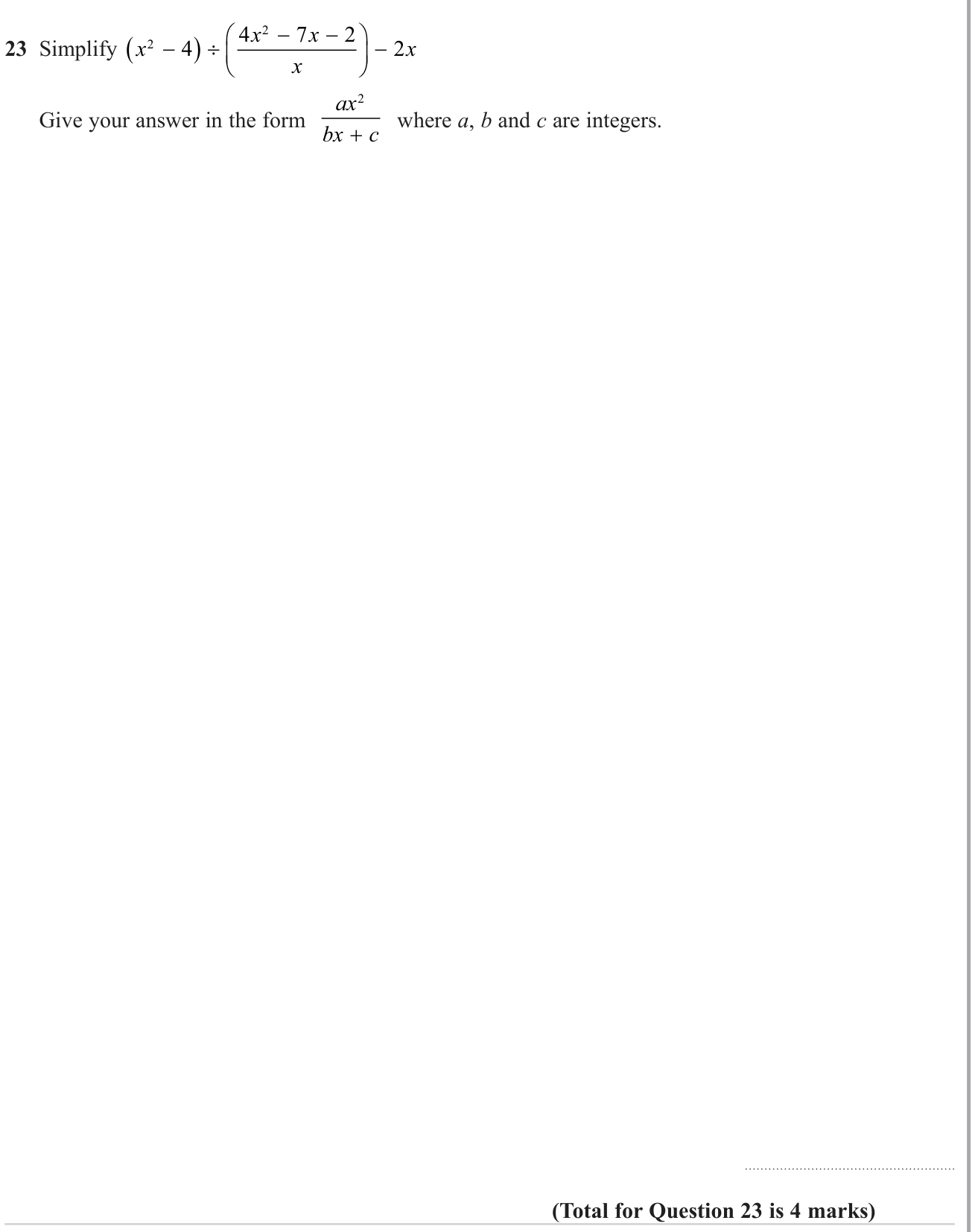 Algebraic fractions question 2