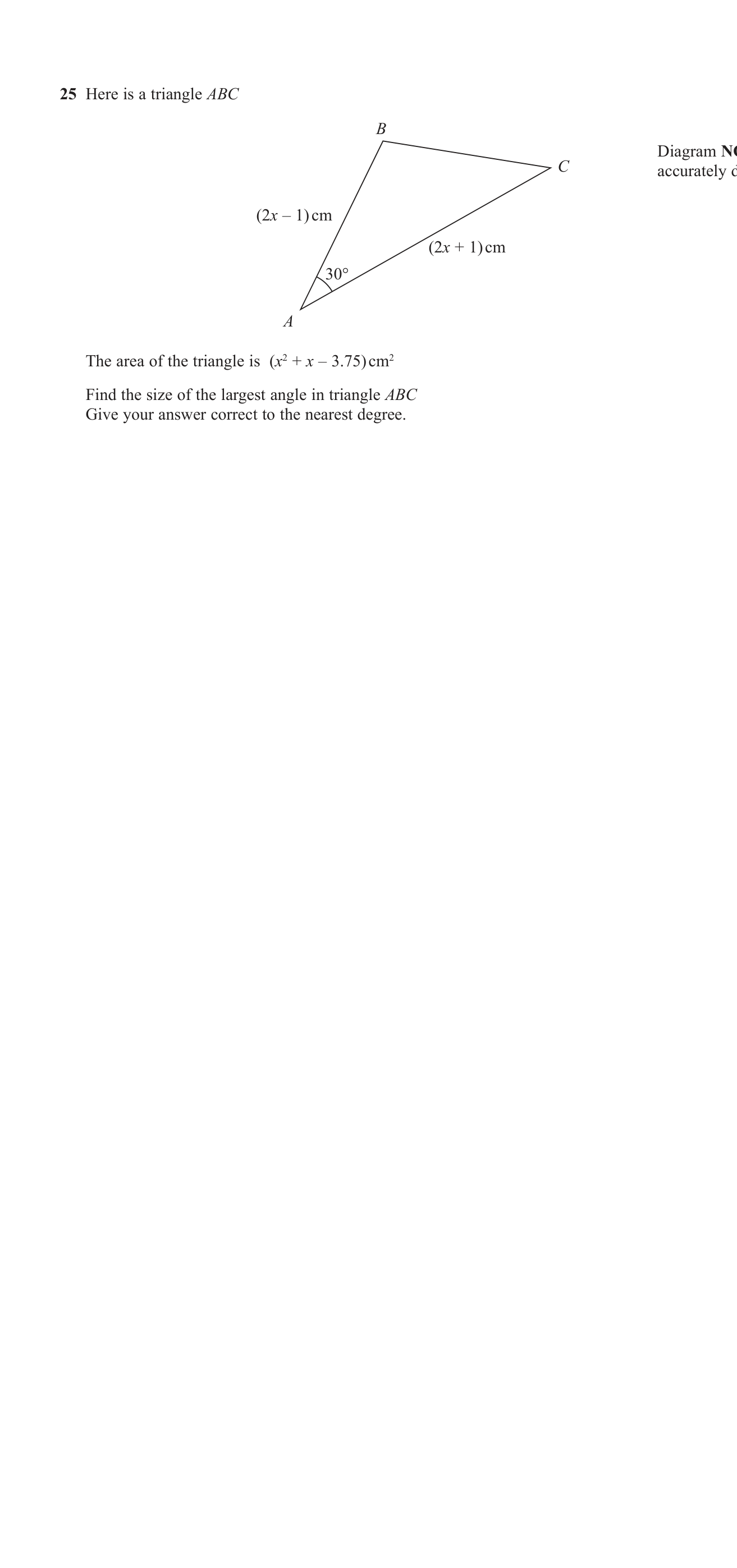 Sine and Cosine rule (non-right angled triangles) question 2