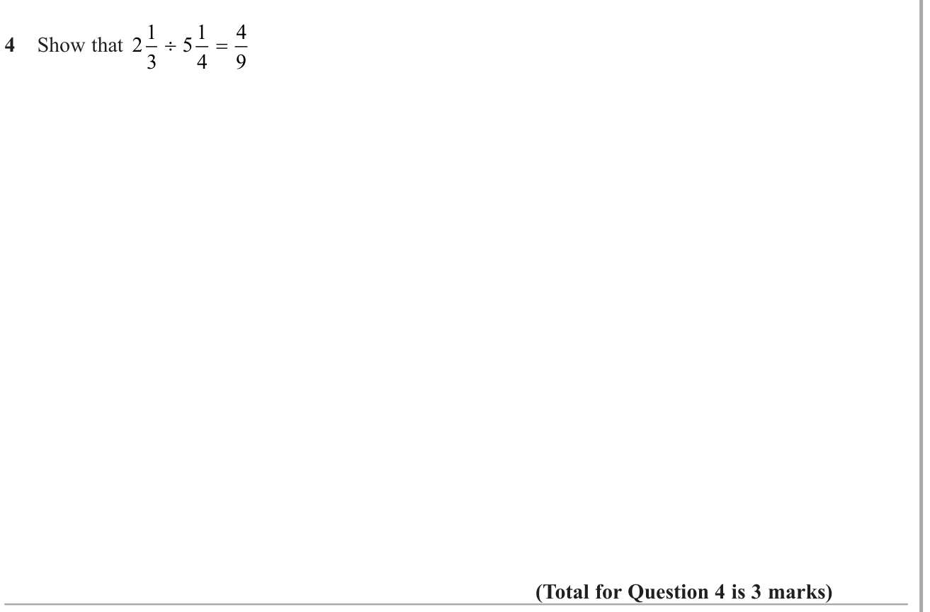 Operations with fractions (non calculator) question 1