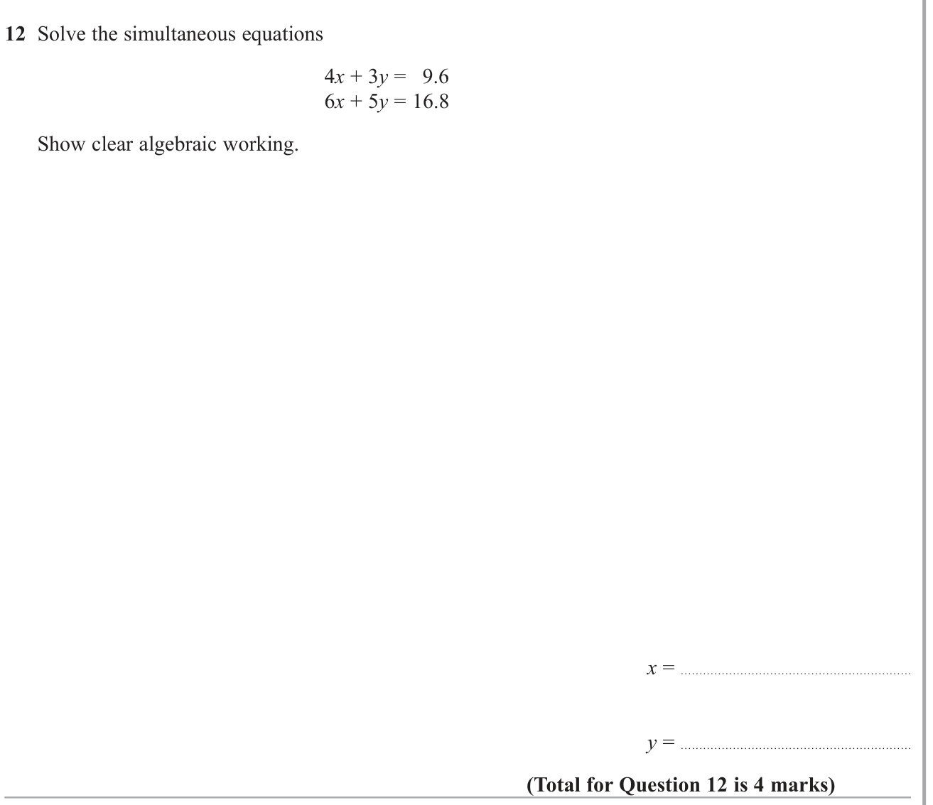 Simultaneous equations question 3
