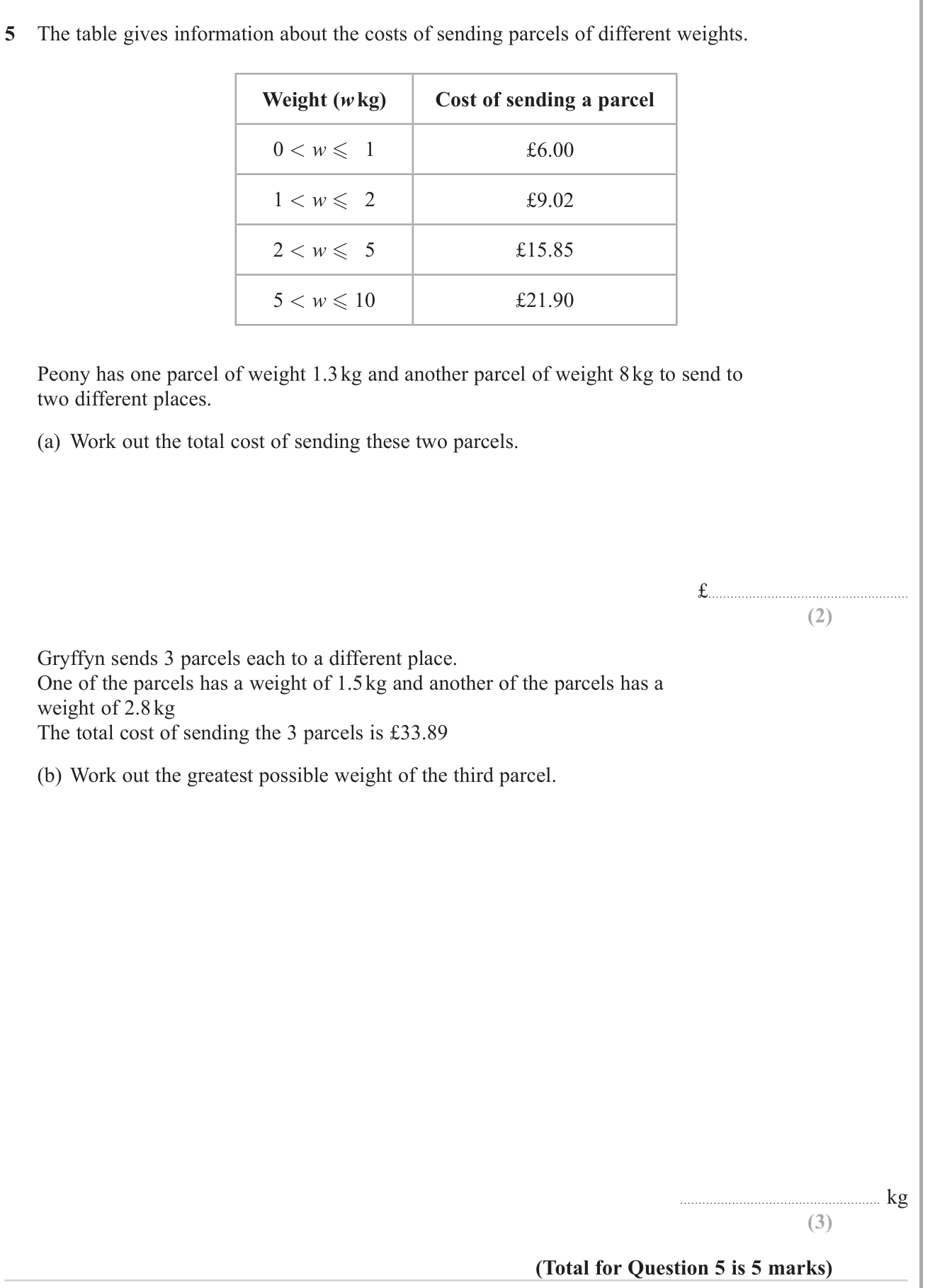 Grouped data question 5