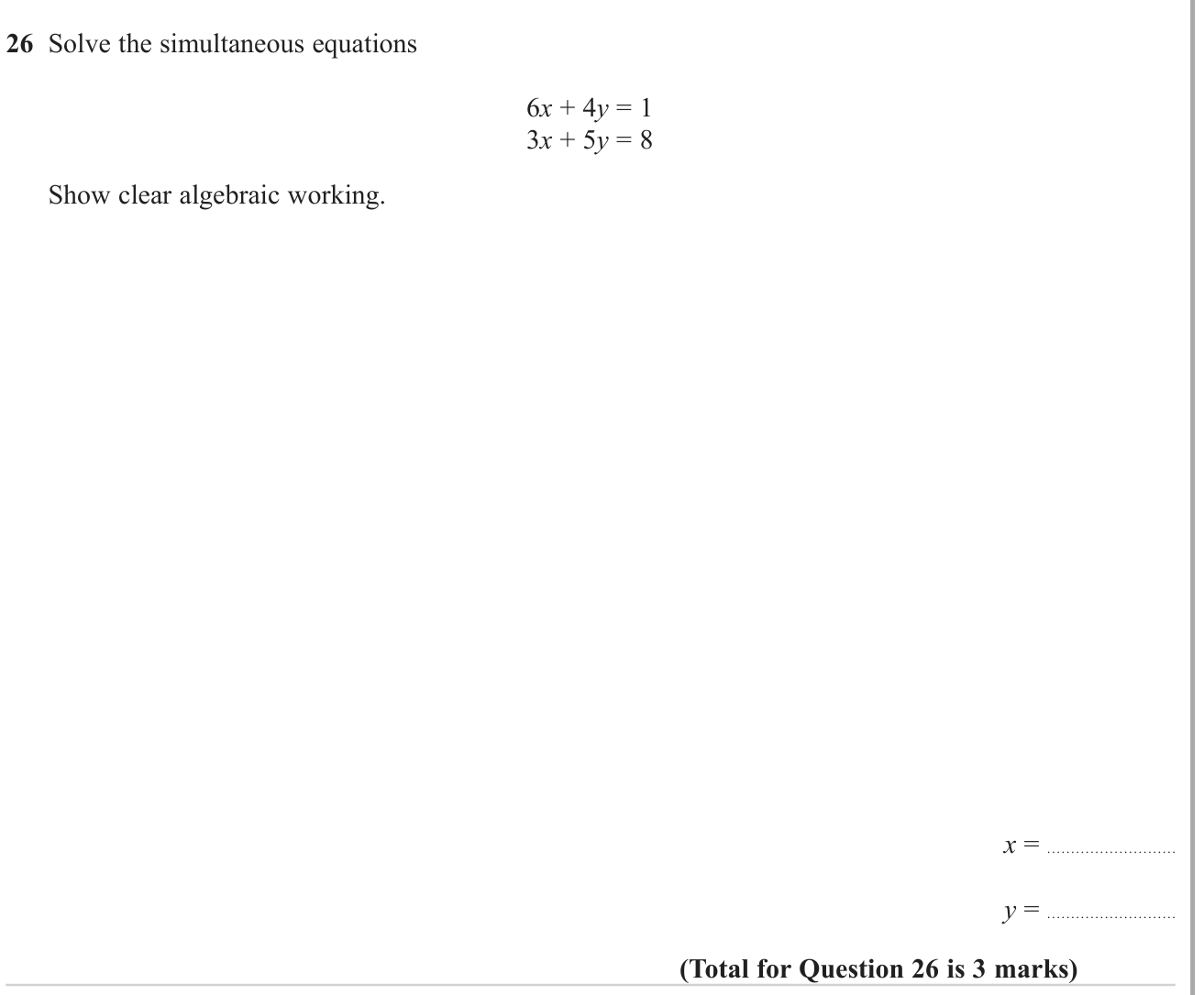 Simultaneous equations question 4