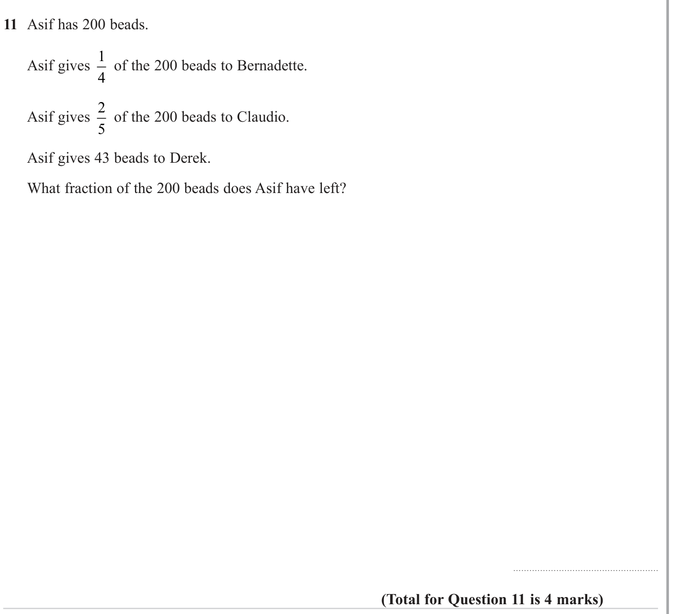 Operations with fractions (non calculator) question 8