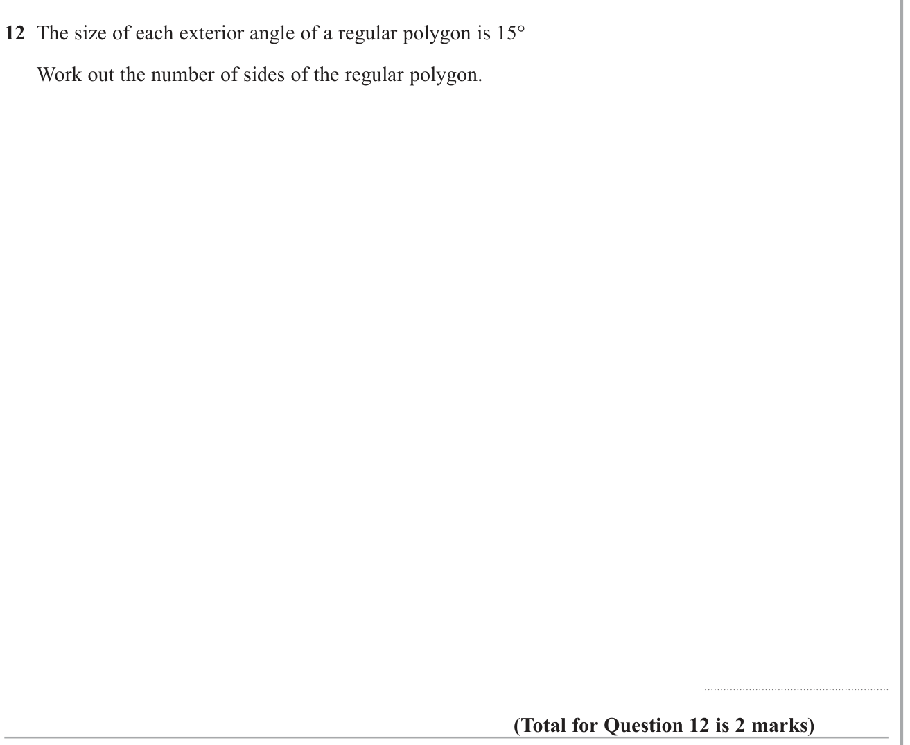 Interior and exterior angles of polygons question 5
