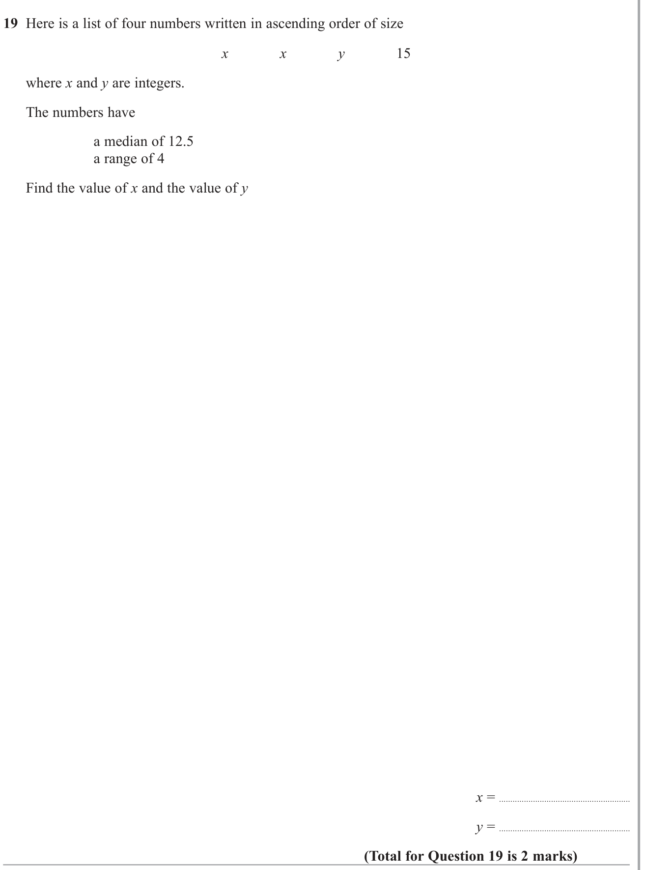 Averages (discrete data) question 16