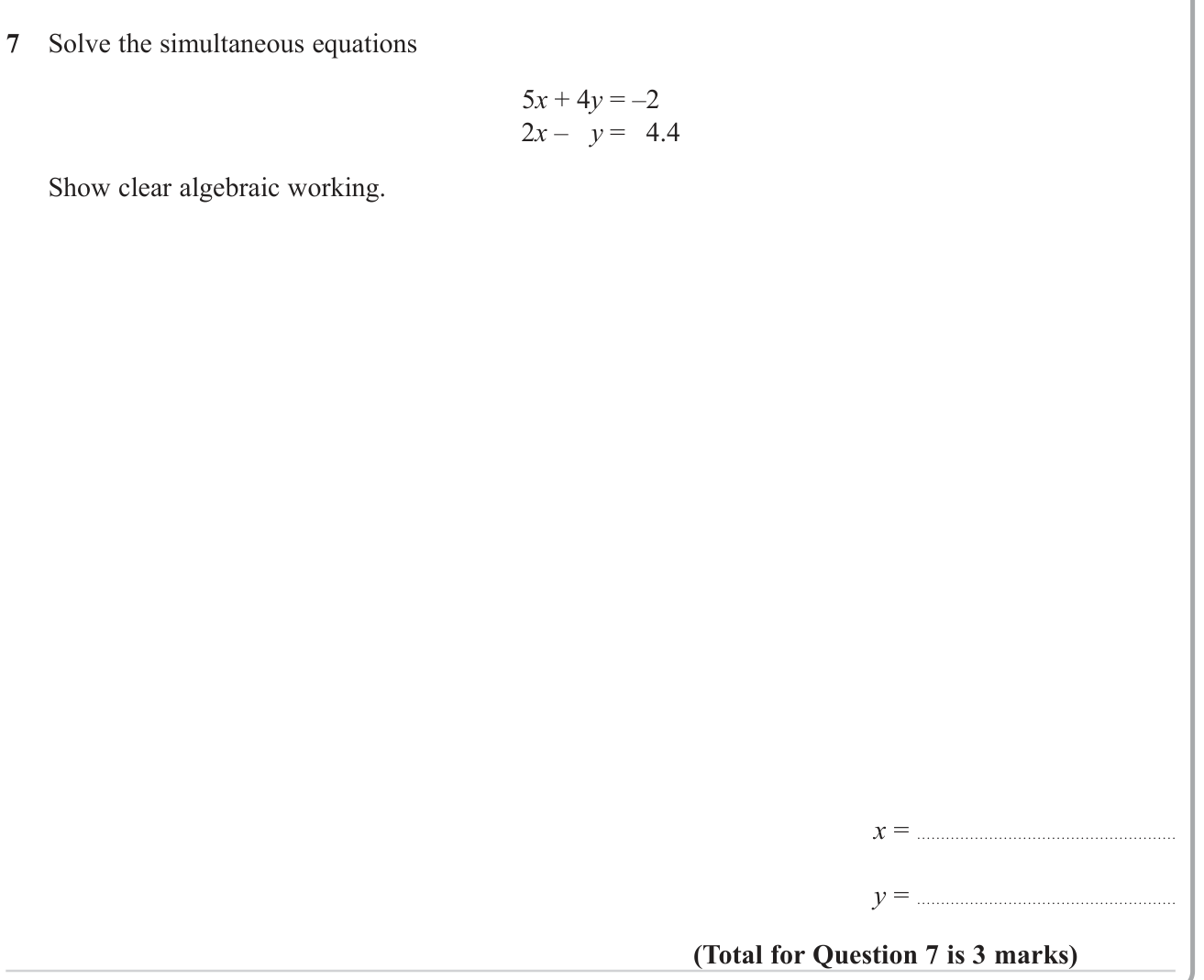 Simultaneous equations question 4