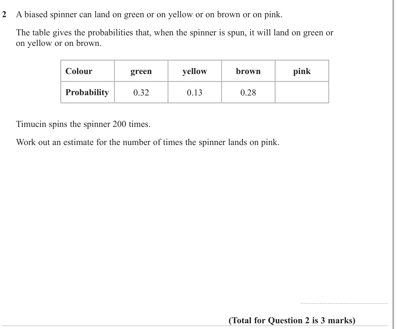 Experimental probability question 4