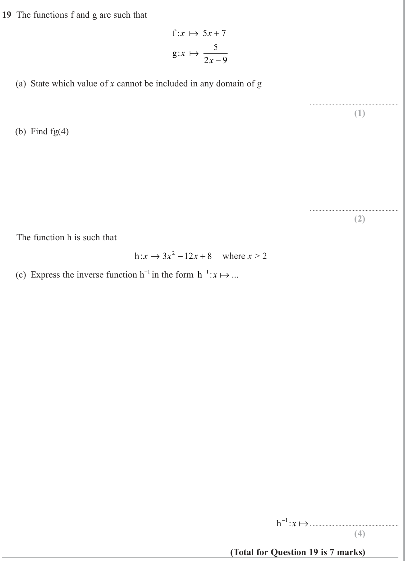 Functions (composite and inverse) question 9