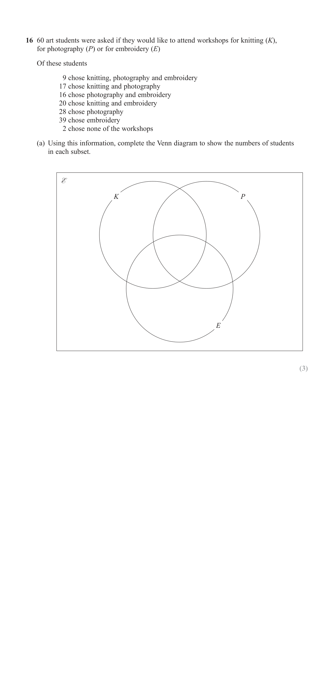 Sets and Venn Diagram question 7