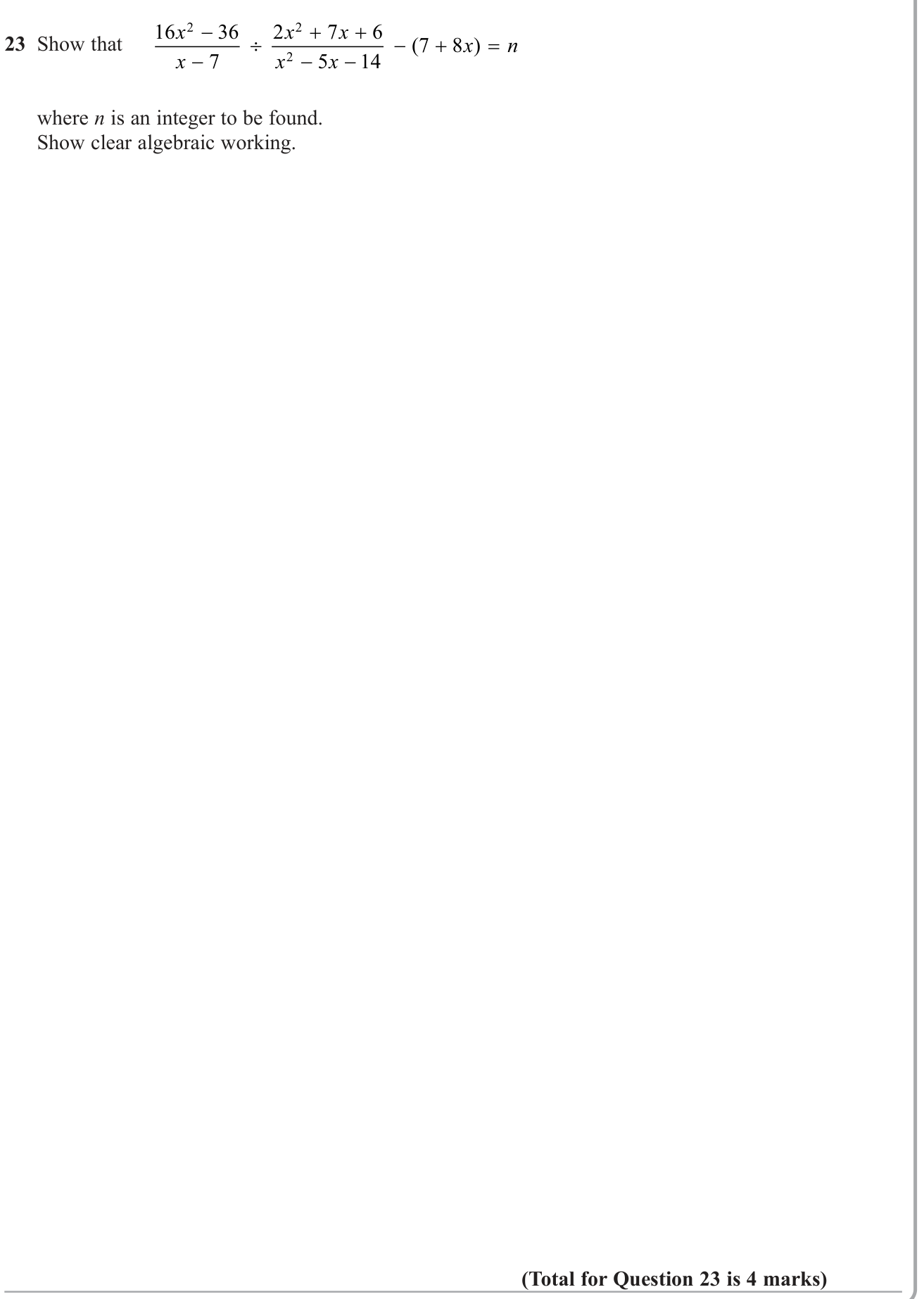 Algebraic fractions question 4