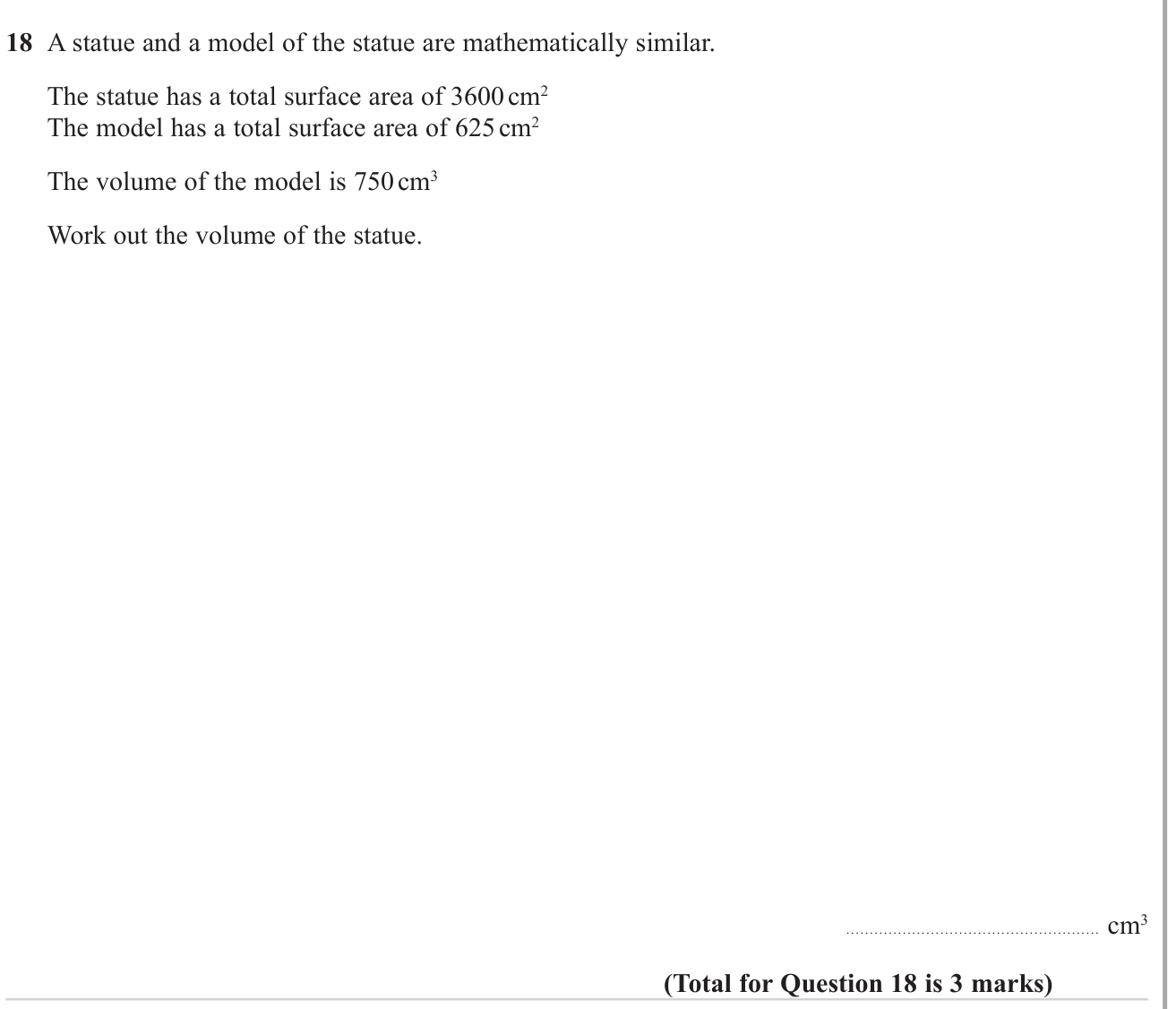Volume and Surface Area question 16