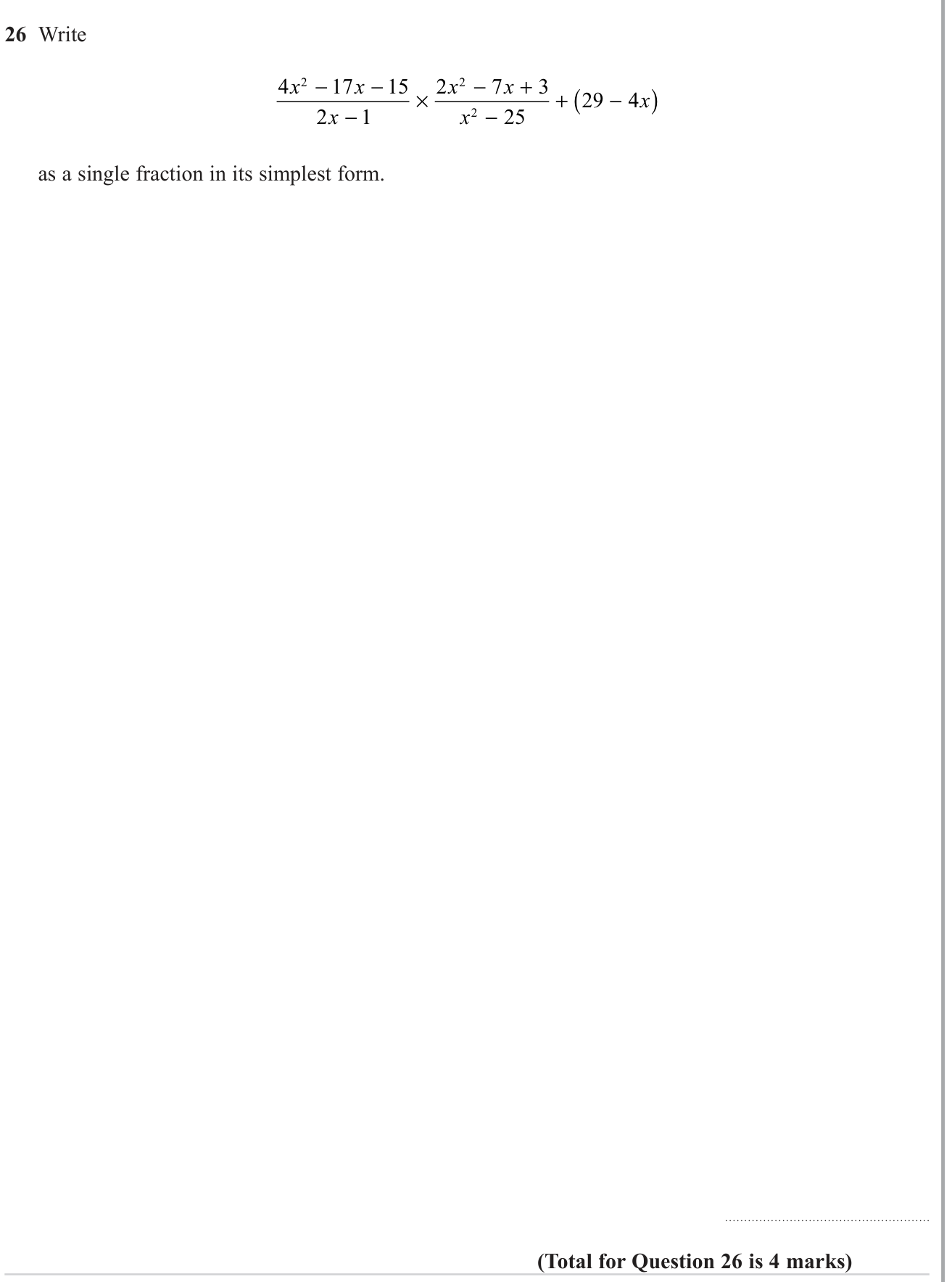 Operations with fractions (non calculator) question 5