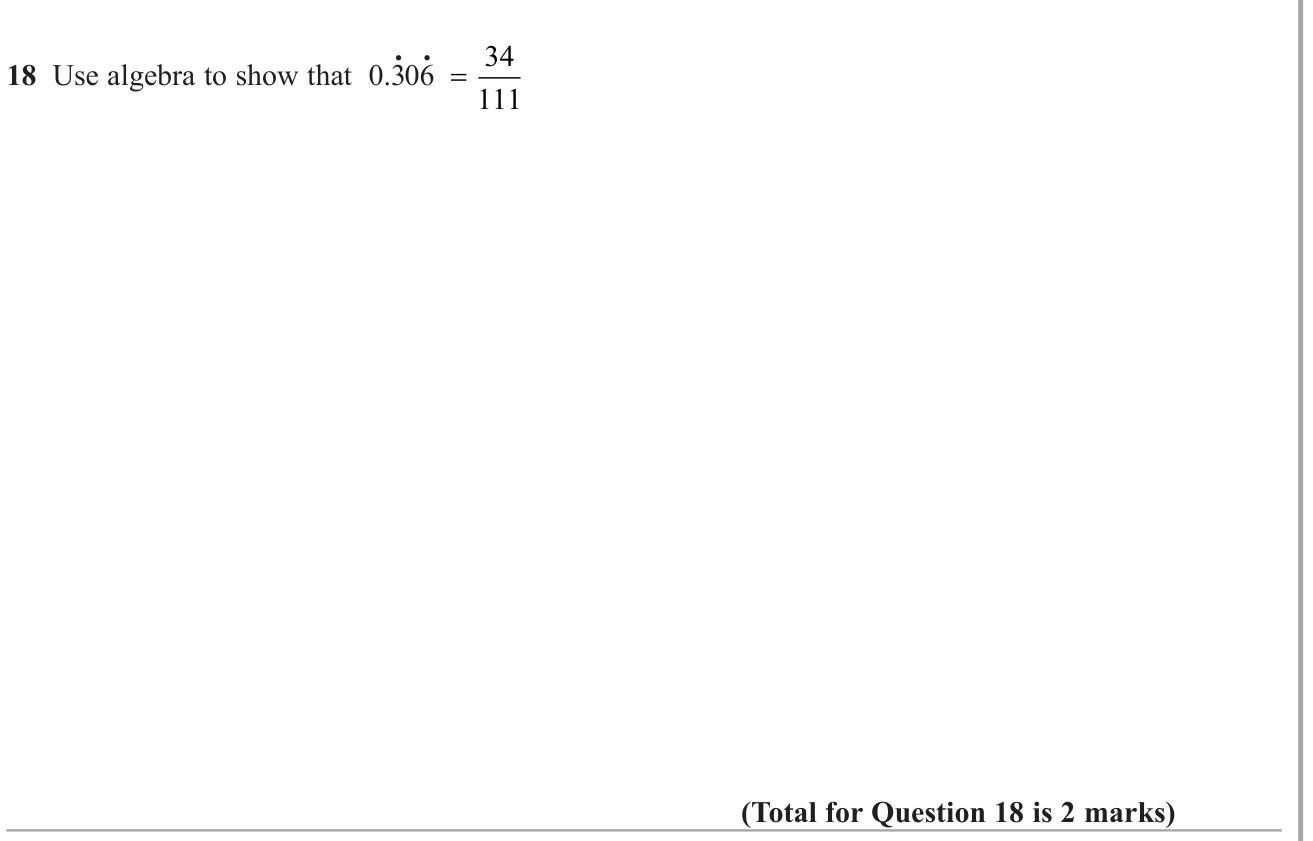 Convert recurring decimal to fraction question 6