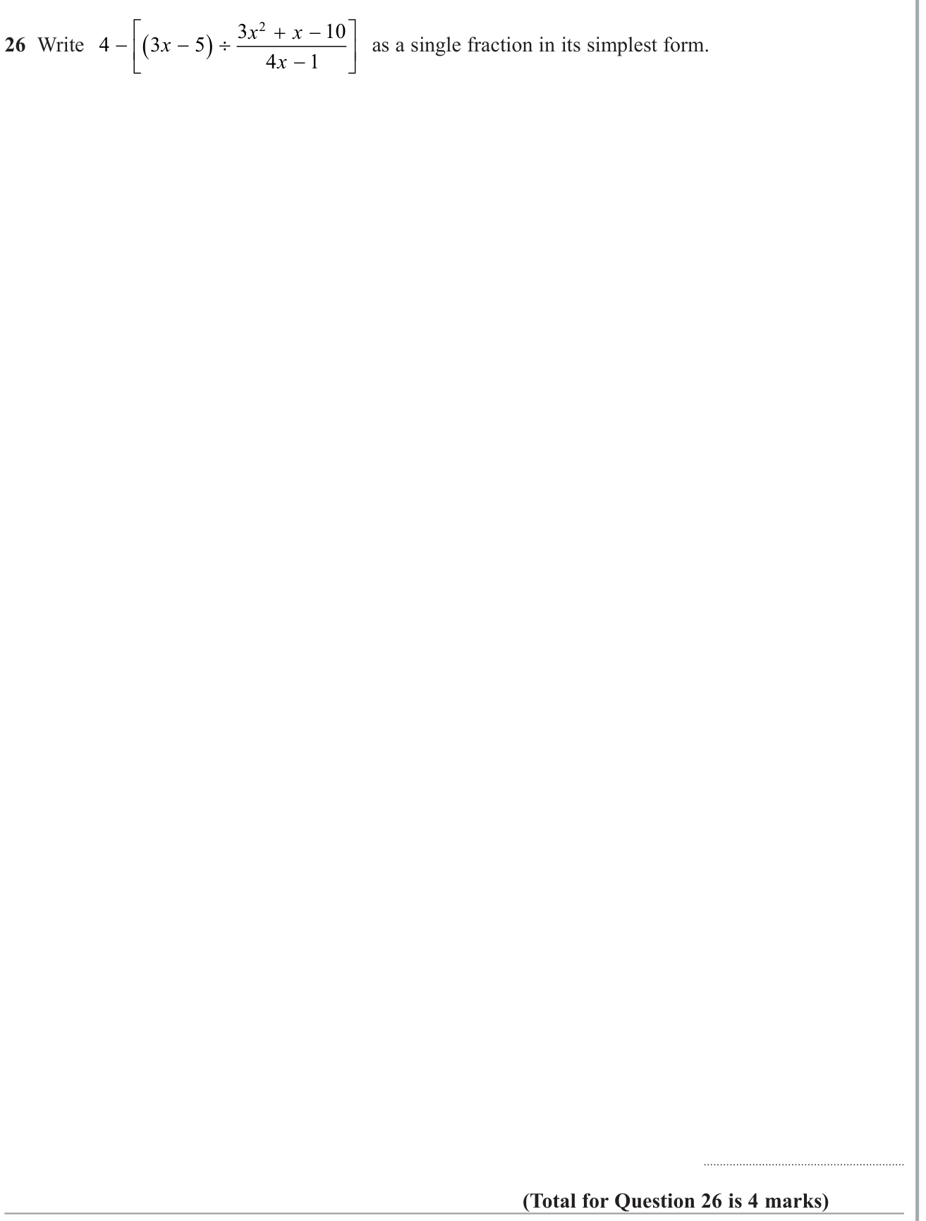 Operations with fractions (non calculator) question 6